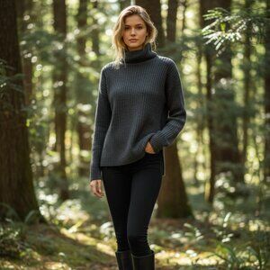 John & Jenn Espinosa Sweater Women's Small Carbon Gray Ribbed Turtleneck Luxe